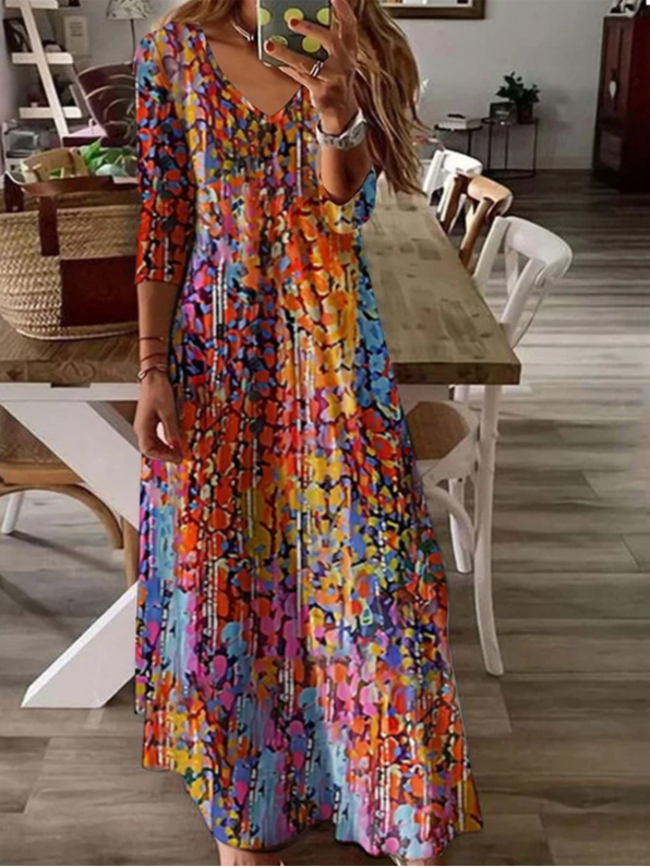 Women's Long Sleeve Spring/Fall Abstract Buckle Dress V Neck Daily Going Out Casual Maxi X-Line