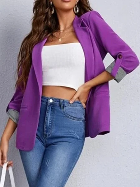 Women's Spring/Fall Outerwear Casual Color Block Long Sleeve Regular Blazer