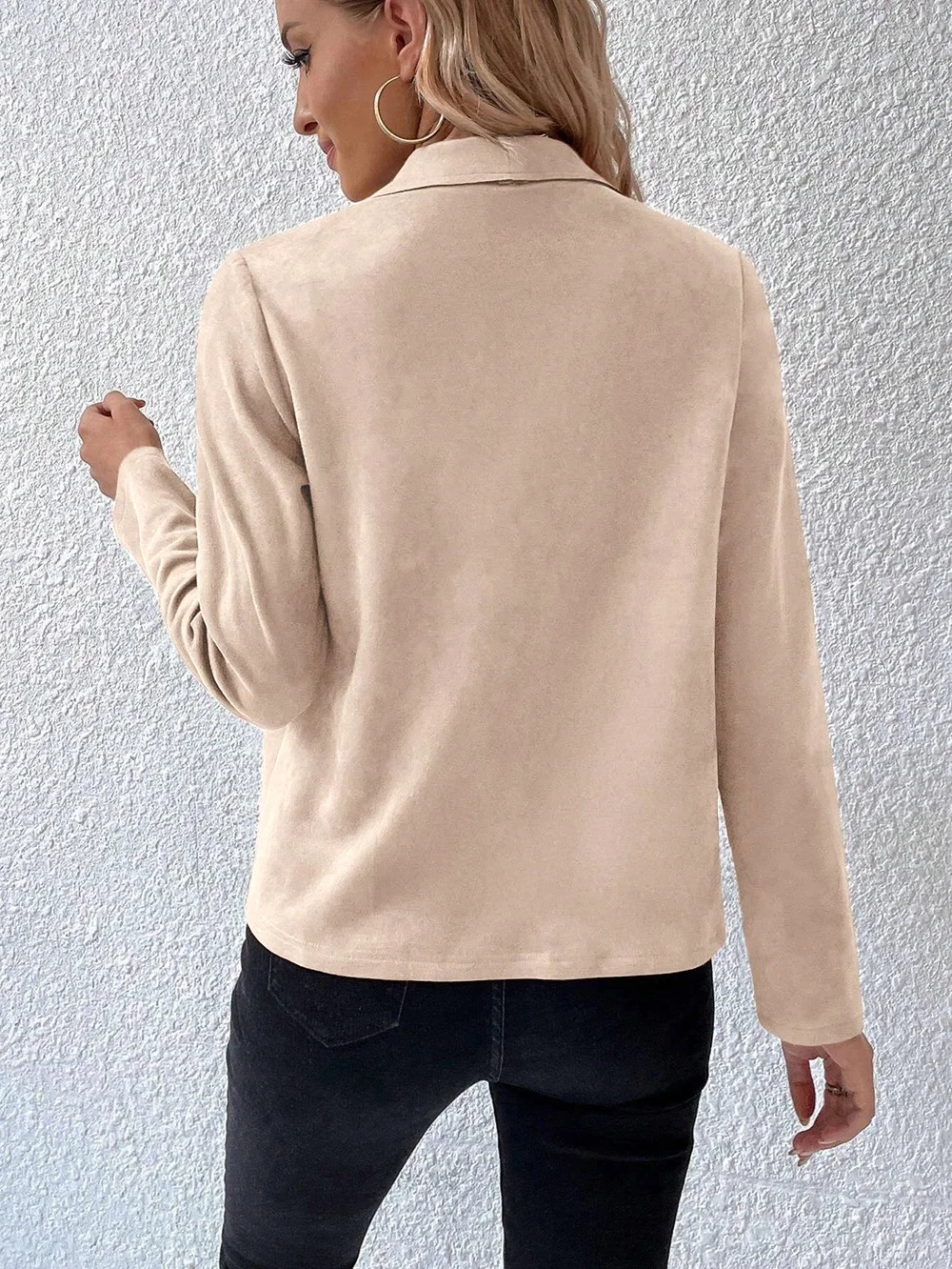 Women's Spring/Fall Outerwear Casual Suede Zipper Plain Long Sleeve Jacket