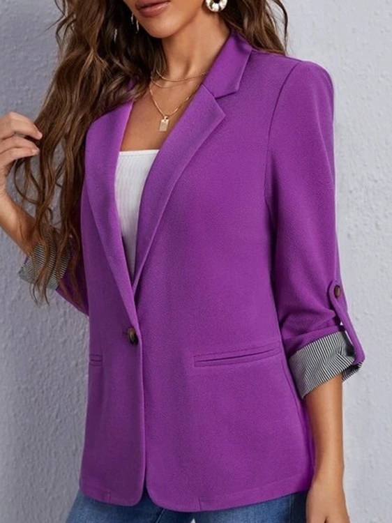 Women's Spring/Fall Outerwear Casual Color Block Long Sleeve Regular Blazer