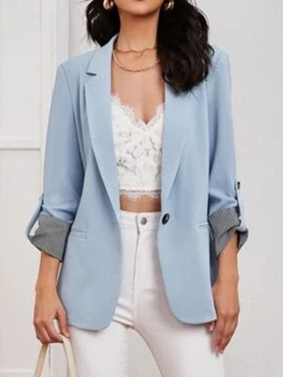 Women's Spring/Fall Outerwear Casual Color Block Long Sleeve Regular Blazer