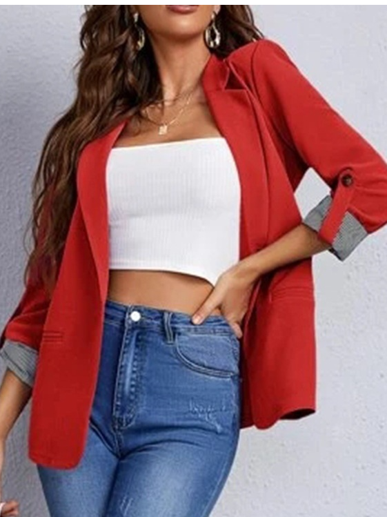 Women's Spring/Fall Outerwear Casual Color Block Long Sleeve Regular Blazer