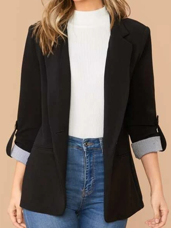 Women's Spring/Fall Outerwear Casual Color Block Long Sleeve Regular Blazer