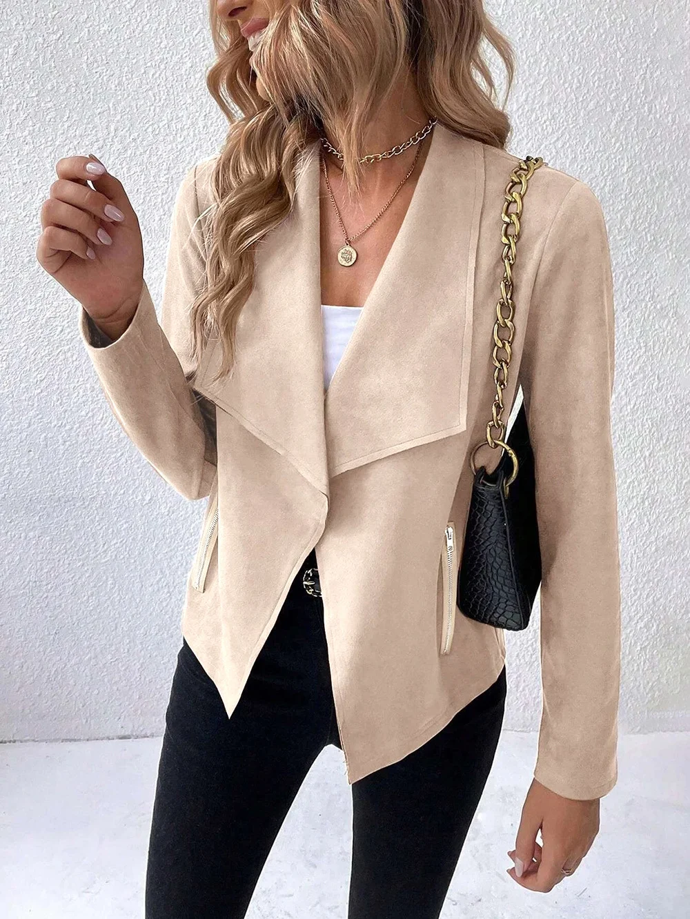 Women's Spring/Fall Outerwear Casual Suede Zipper Plain Long Sleeve Jacket