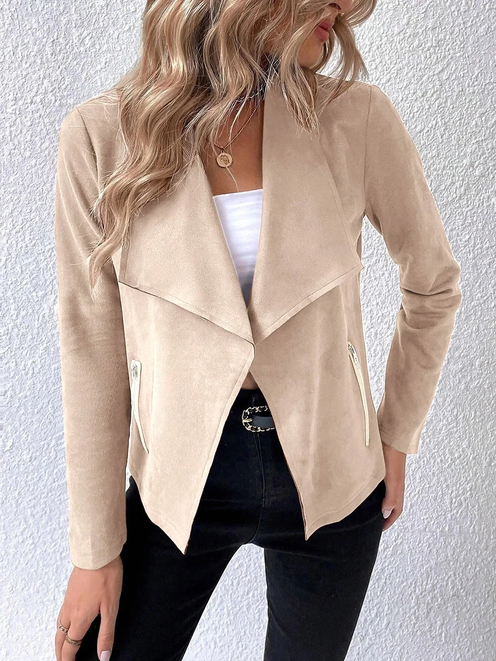 Women's Spring/Fall Outerwear Casual Suede Zipper Plain Long Sleeve Jacket