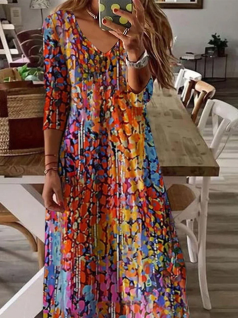 Women's Long Sleeve Spring/Fall Abstract Buckle Dress V Neck Daily Going Out Casual Maxi X-Line