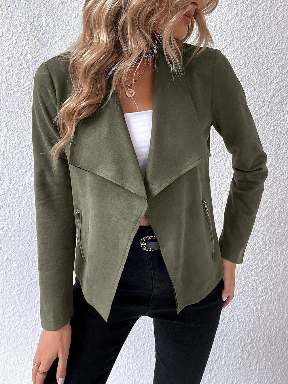 Women's Spring/Fall Outerwear Casual Suede Zipper Plain Long Sleeve Jacket