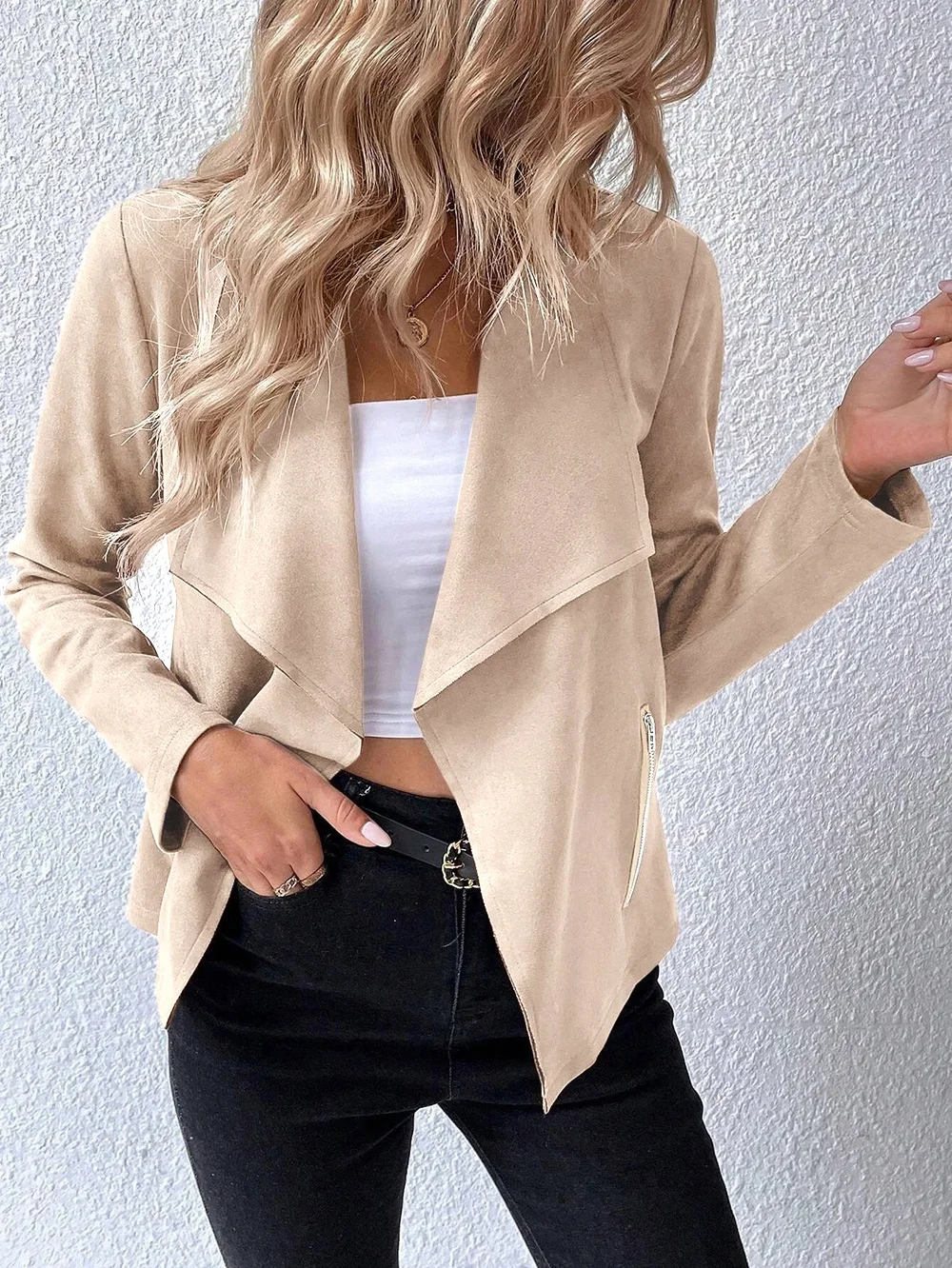 Women's Spring/Fall Outerwear Casual Suede Zipper Plain Long Sleeve Jacket