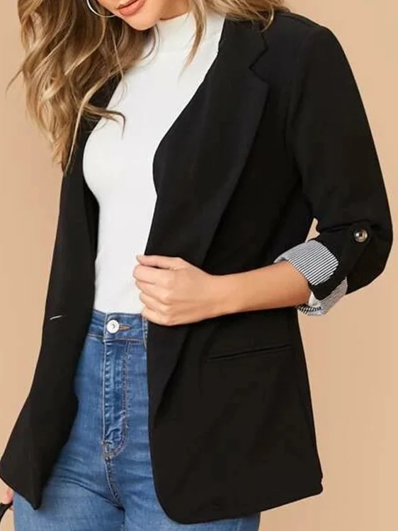 Women's Spring/Fall Outerwear Casual Color Block Long Sleeve Regular Blazer