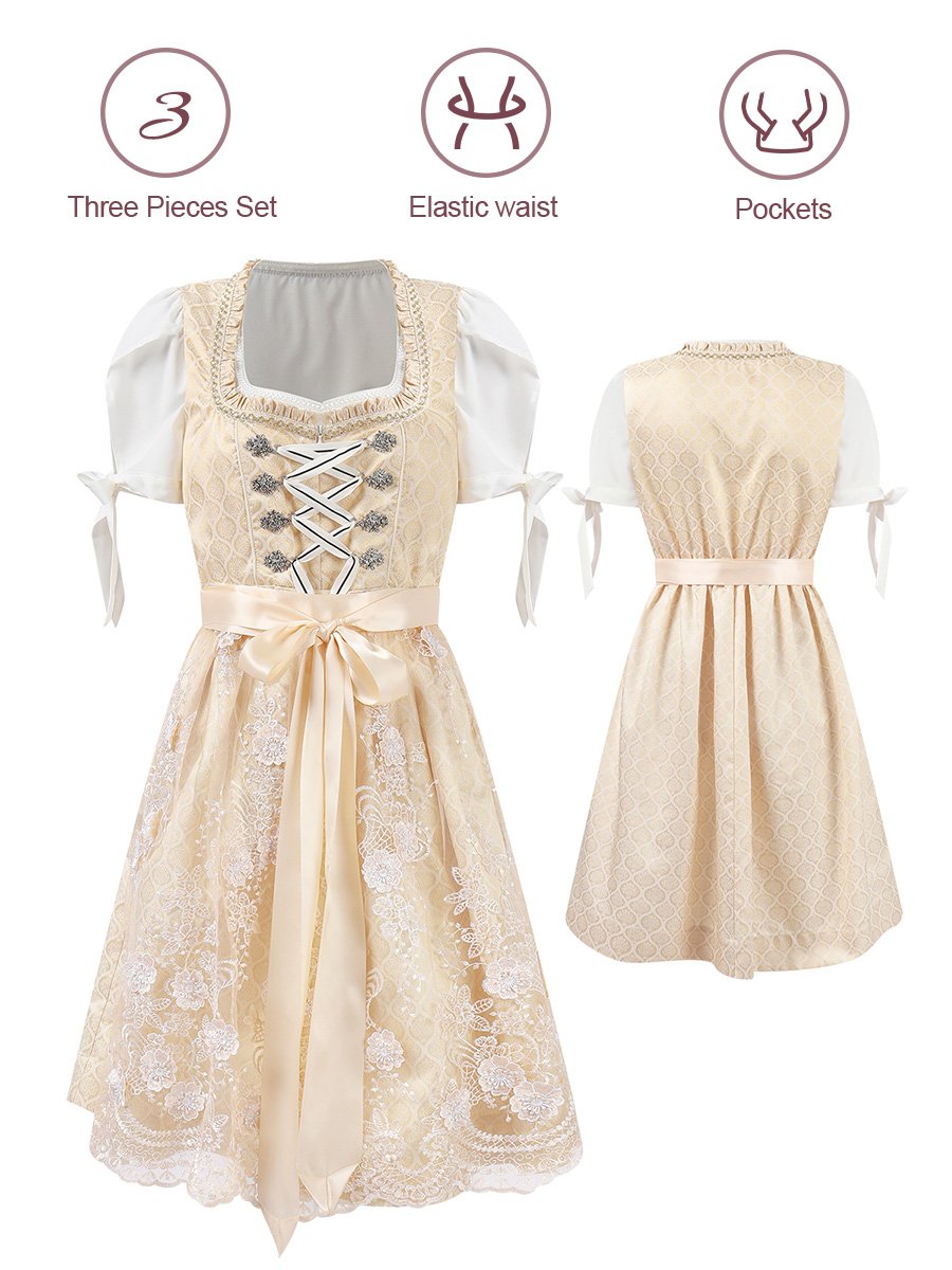 Dirndl Oktoberfest Holiday Lace-up Paneled V-neck Short Sleeve Midi Dress