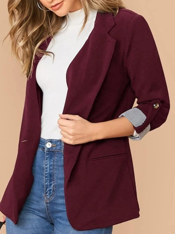 Women's Spring/Fall Outerwear Casual Color Block Long Sleeve Regular Blazer