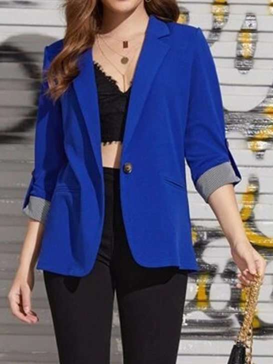 Women's Spring/Fall Outerwear Casual Color Block Long Sleeve Regular Blazer