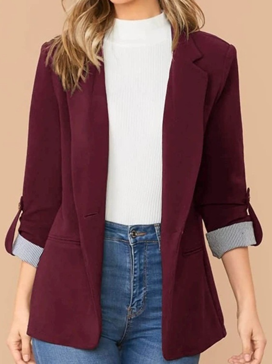 Women's Spring/Fall Outerwear Casual Color Block Long Sleeve Regular Blazer