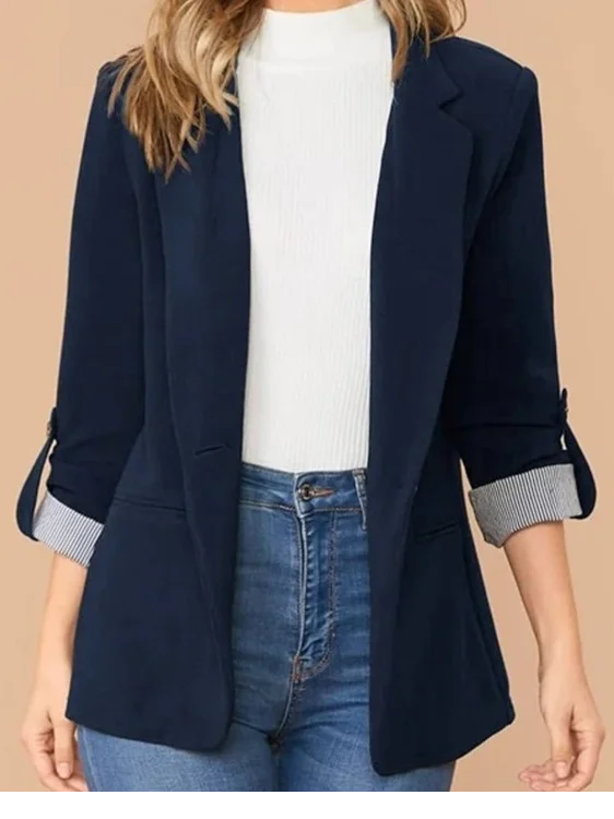 Women's Spring/Fall Outerwear Casual Color Block Long Sleeve Regular Blazer