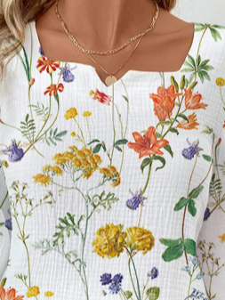 Women's Three Quarter Sleeve Blouse Spring/Fall Floral Notched Daily Going Out Casual Top White