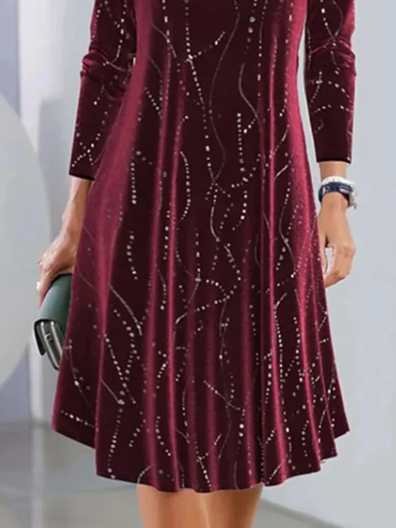 Women's Long Sleeve Spring/Fall Geometric Buckle Velvet Dress V Neck Daily Going Out Casual Maxi X-Line