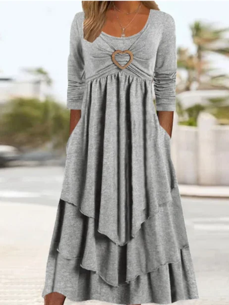 Women's Long Sleeve Spring/Fall Geometric Buckle Jersey Dress Crew Neck Daily Going Out Casual Maxi X-Line