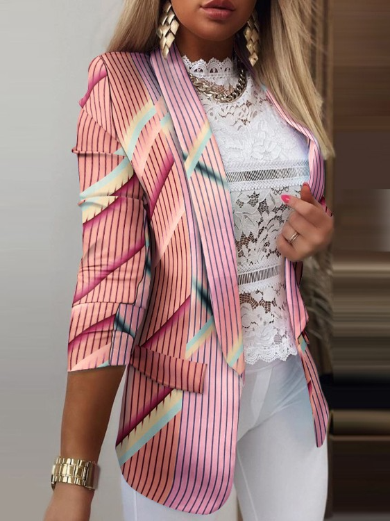 Women's Spring/Fall Outerwear Casual Geometric Long Sleeve Regular Blazer