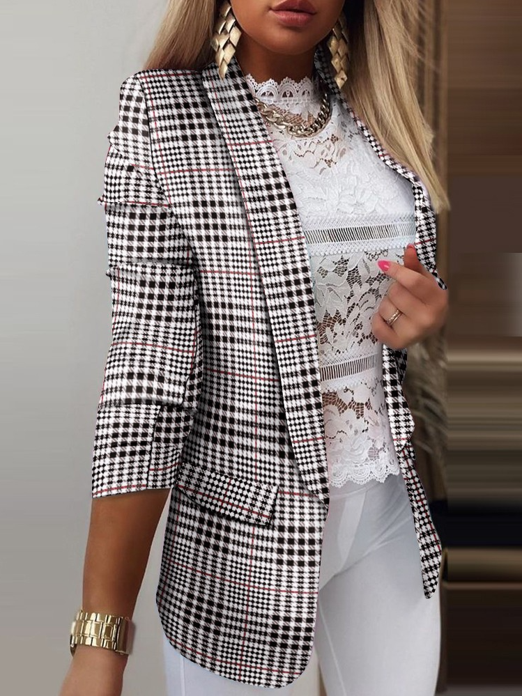 Women's Spring/Fall Outerwear Casual Geometric Long Sleeve Regular Blazer