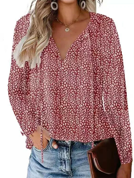 Women's Long Sleeve Blouse Spring/Fall Ditsy Floral V Neck Daily Going Out Casual Top