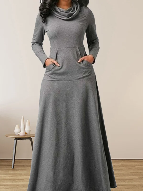 Women's Long Sleeve Spring/Fall Plain Jersey Dress Turtleneck Daily Going Out Casual Mini H-Line