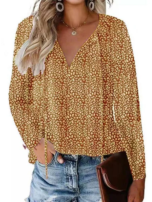 Women's Long Sleeve Blouse Spring/Fall Ditsy Floral V Neck Daily Going Out Casual Top