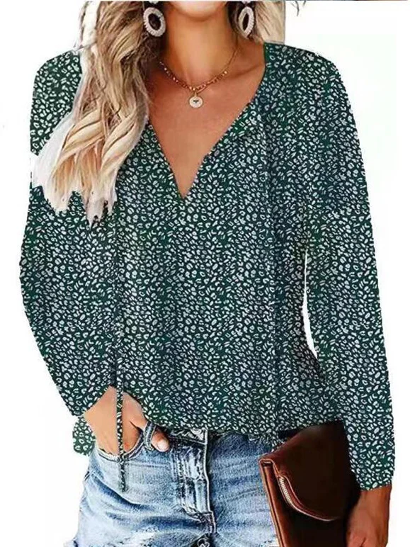 Women's Long Sleeve Blouse Spring/Fall Ditsy Floral V Neck Daily Going Out Casual Top