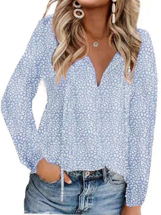 Women's Long Sleeve Blouse Spring/Fall Ditsy Floral V Neck Daily Going Out Casual Top