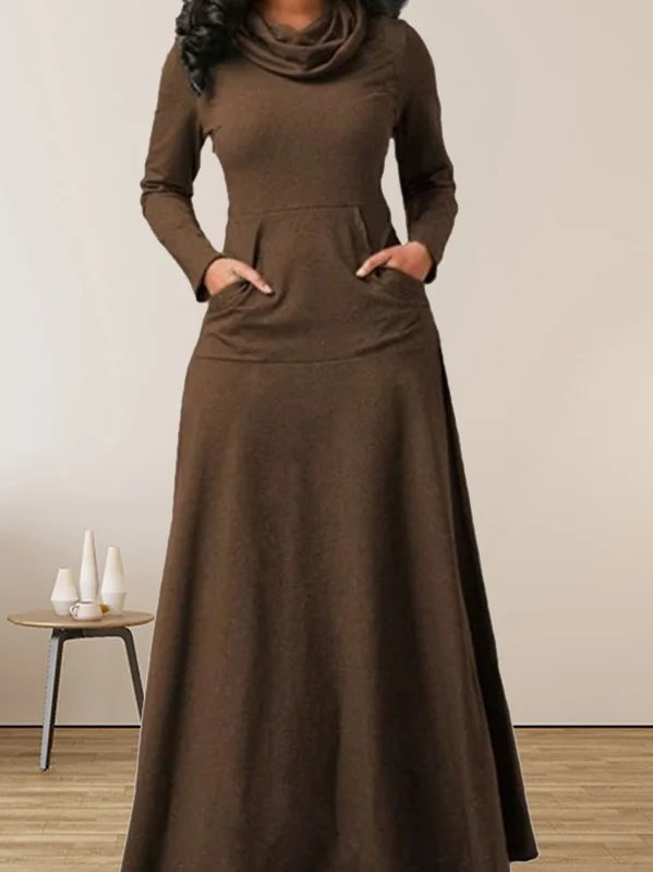 Women's Long Sleeve Spring/Fall Plain Jersey Dress Turtleneck Daily Going Out Casual Mini H-Line