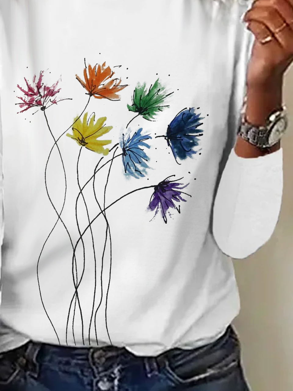 Women's Long Sleeve Tee T-shirt Spring/Fall Floral Cotton Crew Neck Daily Going Out Casual Top