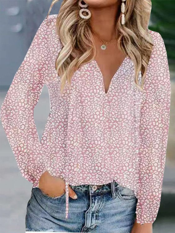 Women's Long Sleeve Blouse Spring/Fall Ditsy Floral V Neck Daily Going Out Casual Top