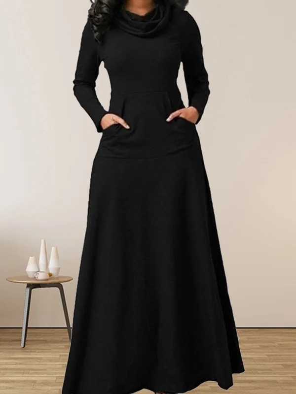 Women's Long Sleeve Spring/Fall Plain Jersey Dress Turtleneck Daily Going Out Casual Mini H-Line