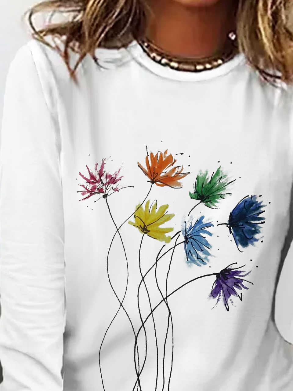 Women's Long Sleeve Tee T-shirt Spring/Fall Floral Cotton Crew Neck Daily Going Out Casual Top