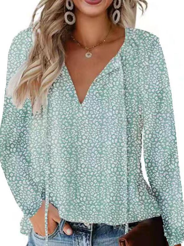 Women's Long Sleeve Blouse Spring/Fall Ditsy Floral V Neck Daily Going Out Casual Top