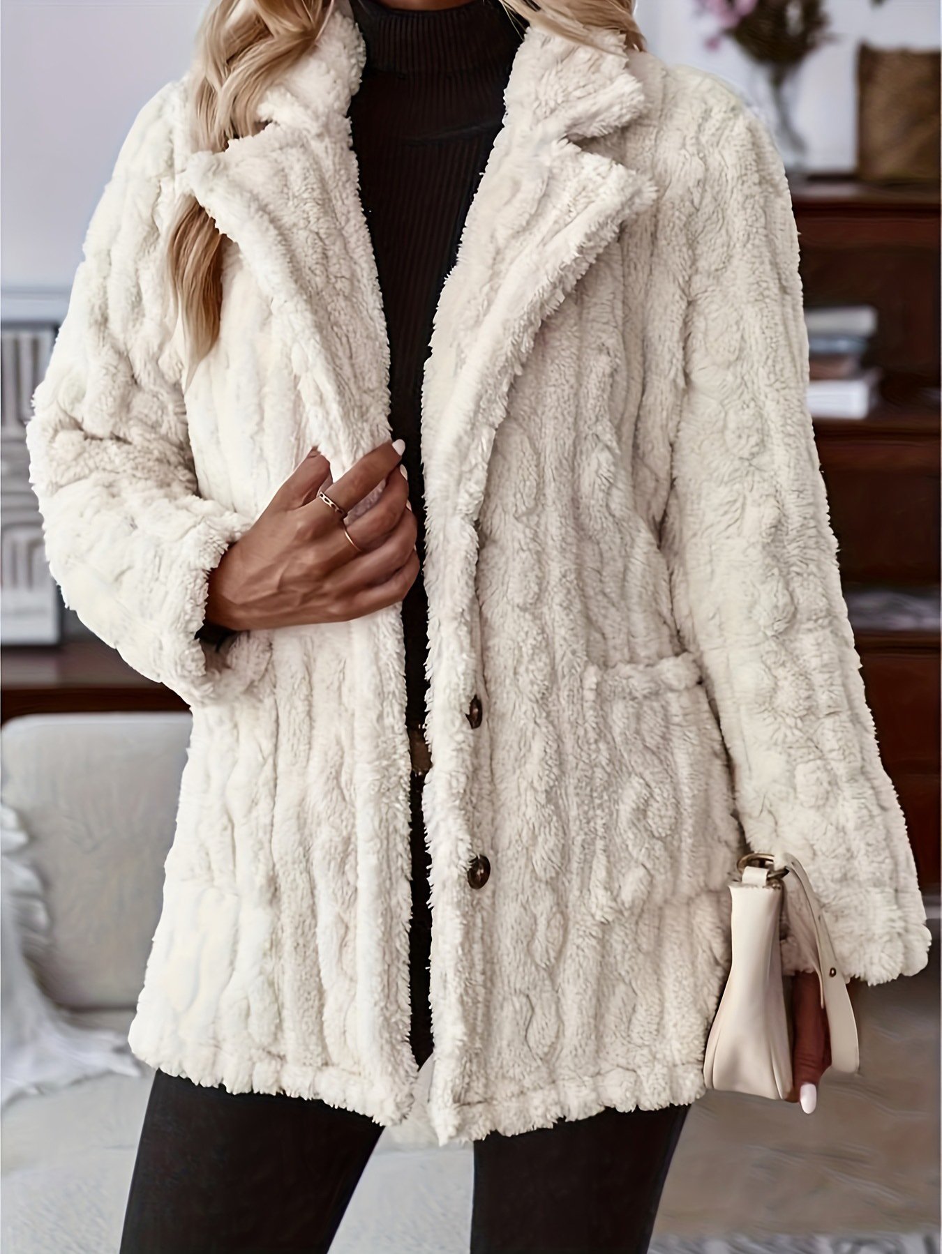 Women's Winter Outerwear Fluff/Granular Fleece Fabric Casual Ombre Long Sleeve Shawl Collar Fleece Coat