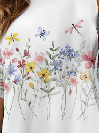 Women's Long Sleeve Tee T-shirt Spring/Fall Floral Jersey Crew Neck Daily Going Out Casual Top White