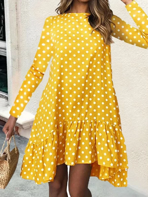 Women's Long Sleeve Spring/Fall Polka Dots Dress Turtleneck Daily Going Out Casual Mini H-Line