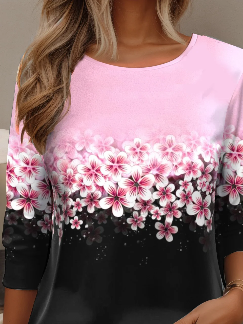 Women's Long Sleeve Tee T-shirt Spring/Fall Floral Cotton Crew Neck Daily Going Out Casual Top Black