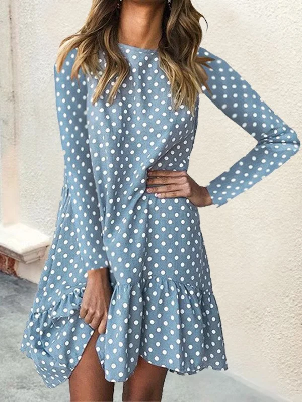 Women's Long Sleeve Spring/Fall Polka Dots Dress Turtleneck Daily Going Out Casual Mini H-Line