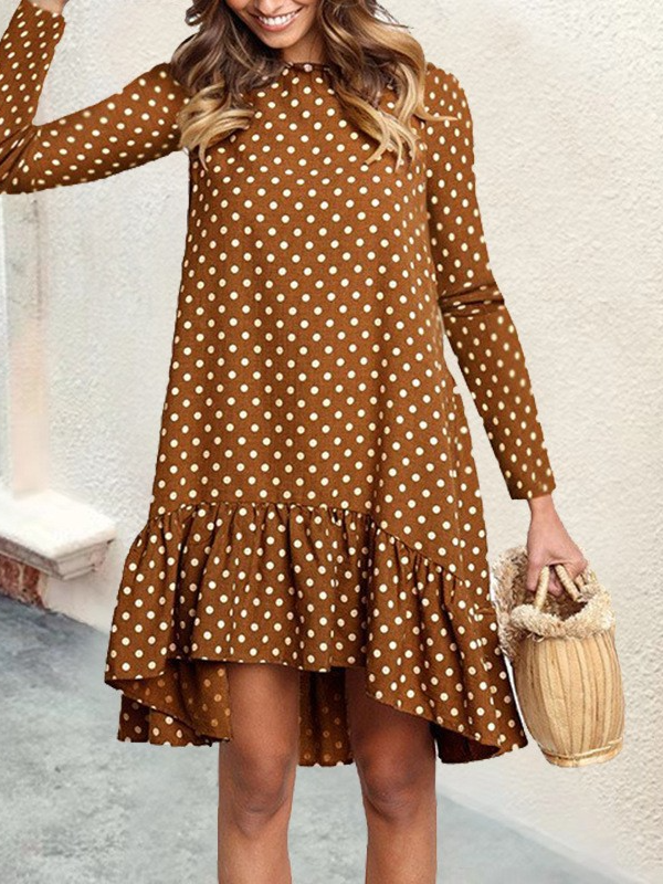 Women's Long Sleeve Spring/Fall Polka Dots Dress Turtleneck Daily Going Out Casual Mini H-Line