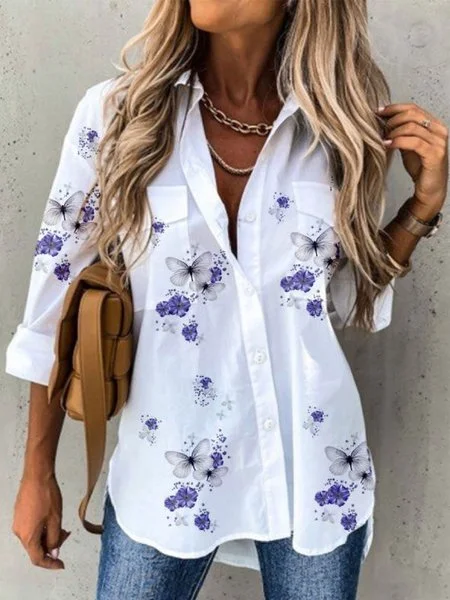 Women's Floral Long Sleeve Shirt Spring/Fall Shirt Collar Daily Casual Top