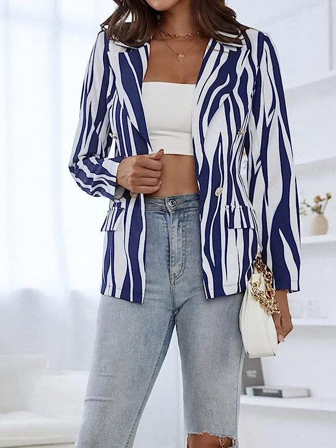 Women's Spring/Fall Outerwear Casual Striped Long Sleeve Regular Blazer