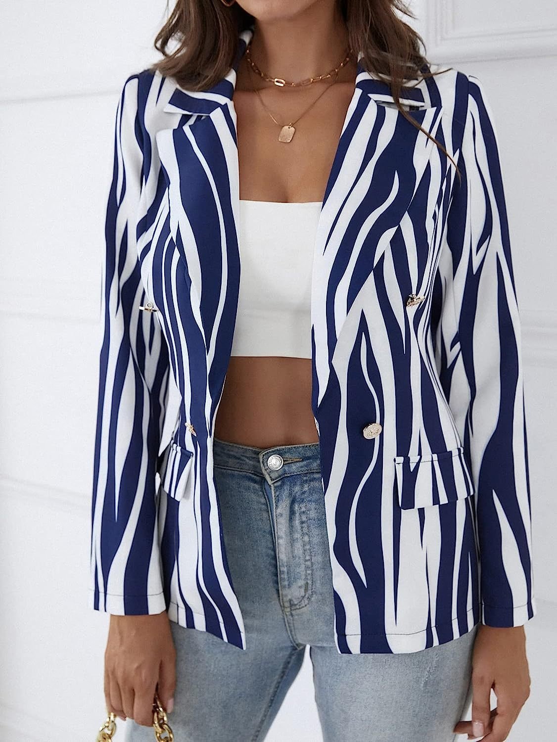 Women's Spring/Fall Outerwear Casual Striped Long Sleeve Regular Blazer