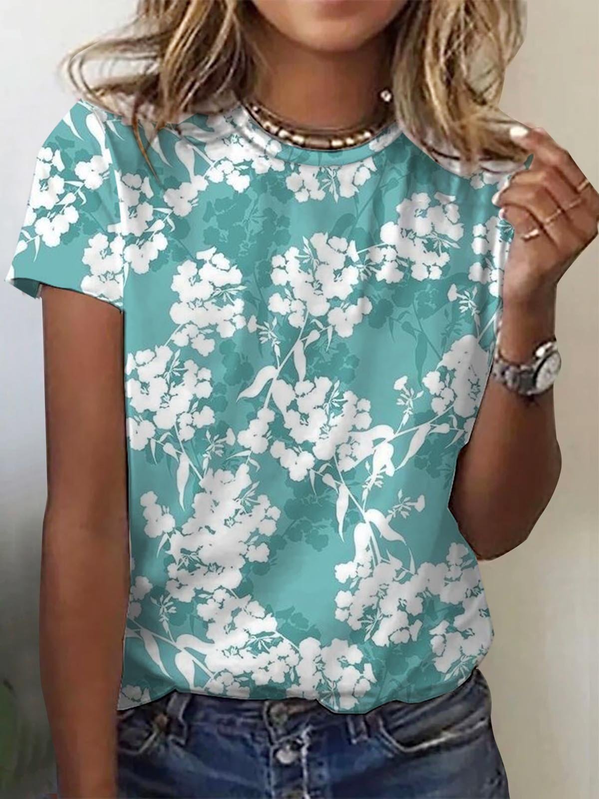 Women's Short Sleeve Tee T-shirt Summer Floral Jersey Crew Neck Daily Going Out Vintage Top