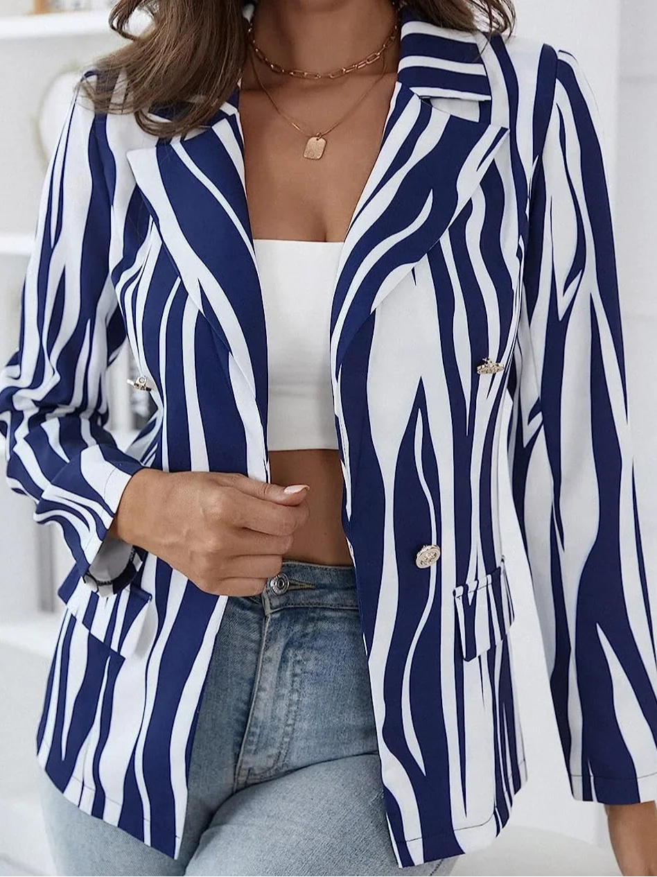 Women's Spring/Fall Outerwear Casual Striped Long Sleeve Regular Blazer