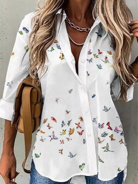 Women's Floral Long Sleeve Shirt Spring/Fall Shirt Collar Daily Casual Top