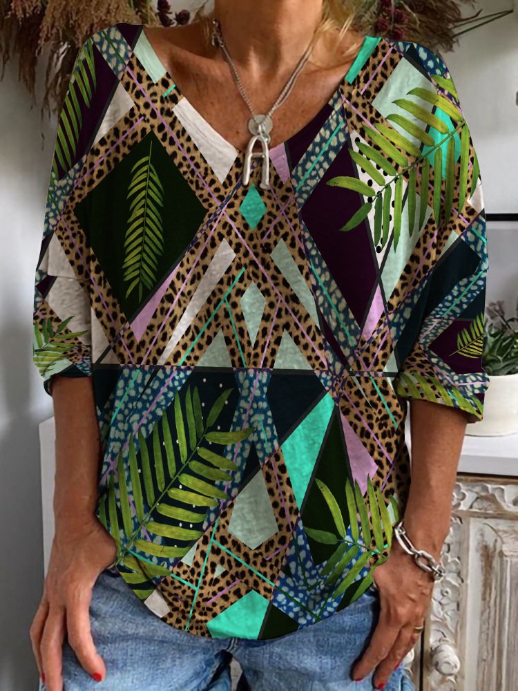 Women's Long Sleeve Tee T-shirt Spring/Fall Ethnic Zipper Jersey V Neck Daily Going Out Casual Top