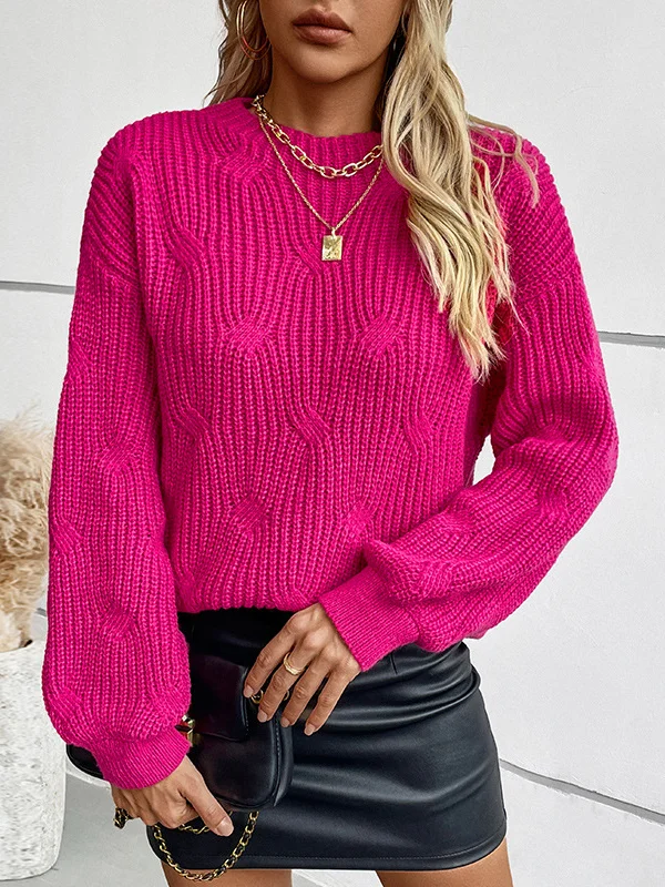 Women's Spring/Fall Plain Casual Long Sleeve Crew Neck Yarn/Wool Yarn Sweater