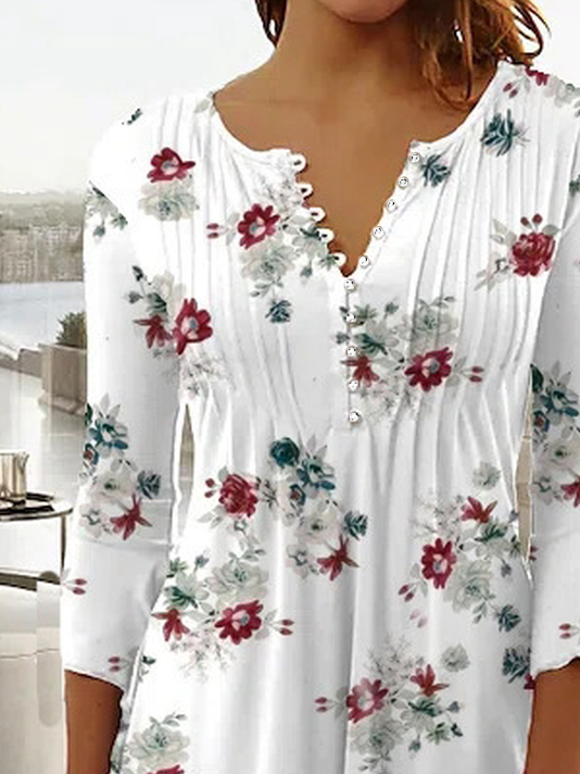 Women's Three Quarter Sleeve Tee T-shirt Spring/Fall Floral Jersey Crew Neck Daily Going Out Casual Top