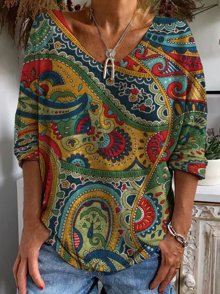 Women's Long Sleeve Tee T-shirt Spring/Fall Ethnic Zipper Jersey V Neck Daily Going Out Casual Top